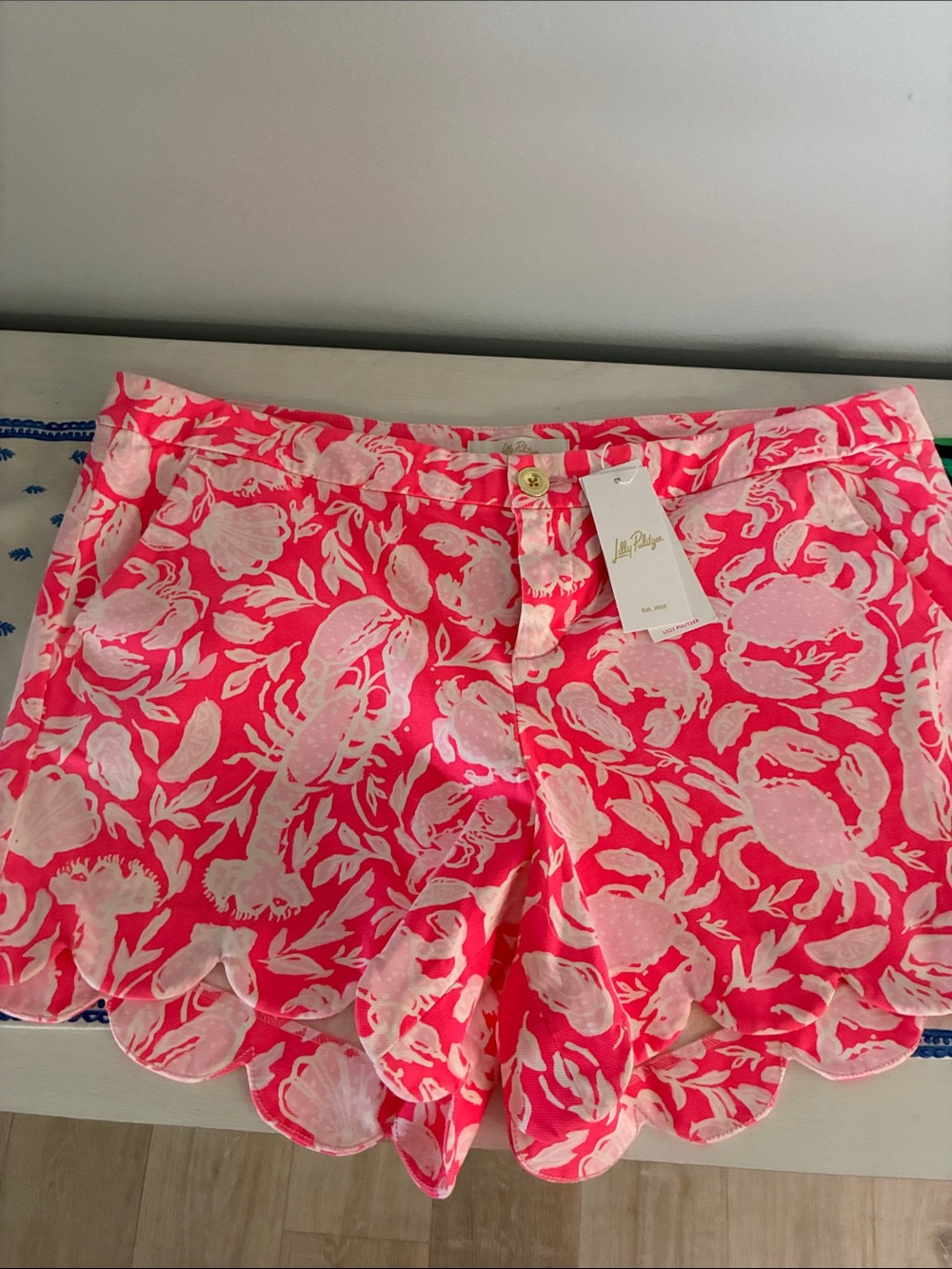Lilly Pulitzer Pink and White Lobster Scallop-Hem Skort
